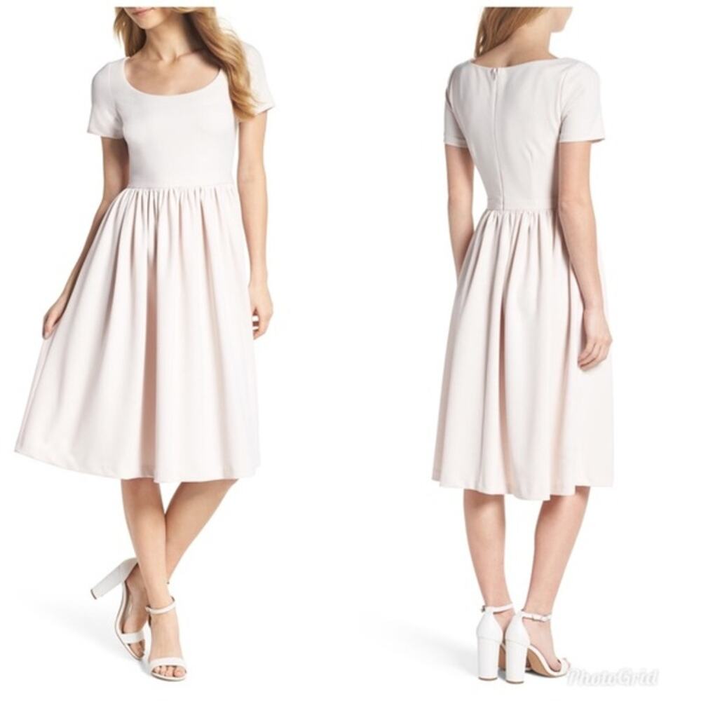 Gal Meets Glam Annie Scuba Crepe Fit & Flare Dress Waist Defind Pink Women Sz 12